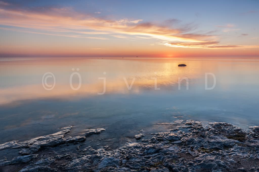 Sunrise over the Sea at an Unbroken Horizon, Gammelgarn, Gotland, Östergarnslandet