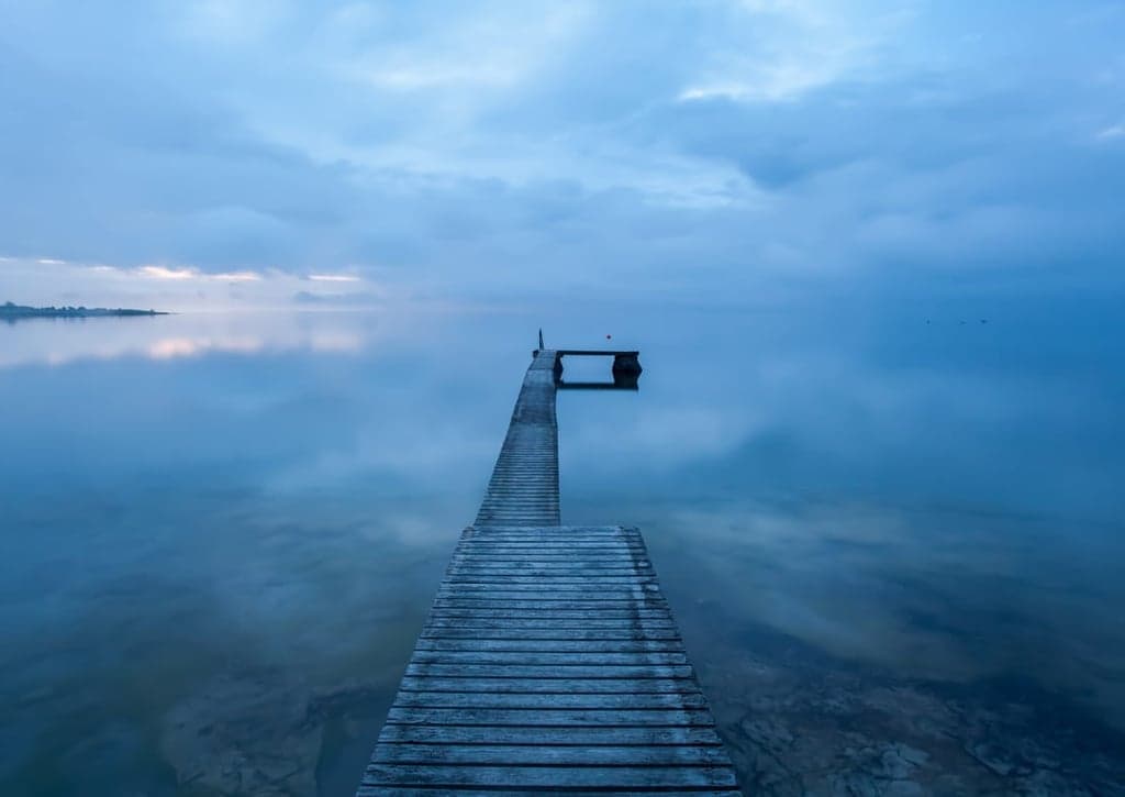 Brygga i blå timmen, Gammelgarn, Gotland